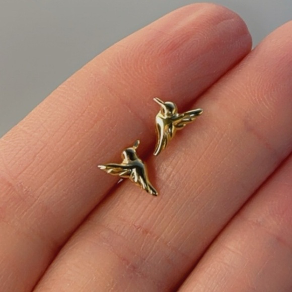 14k Gold Vermeil Ting Bird Stud Earrings - Picture 9 of 12